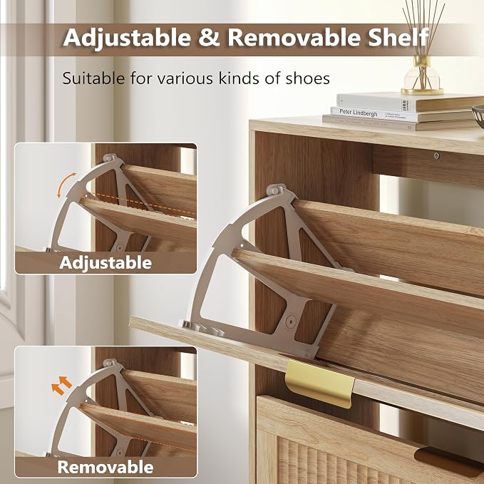 BORNOON Shoe Cabinet for Entryway with 6 Flip Drawers, Slim Wooden Shoe Storage Organizer with Modern Fluted Pannel，Freestanding Narrow Hidden Shoe Rack for Hallway, Foyer, Living Room - Image 6