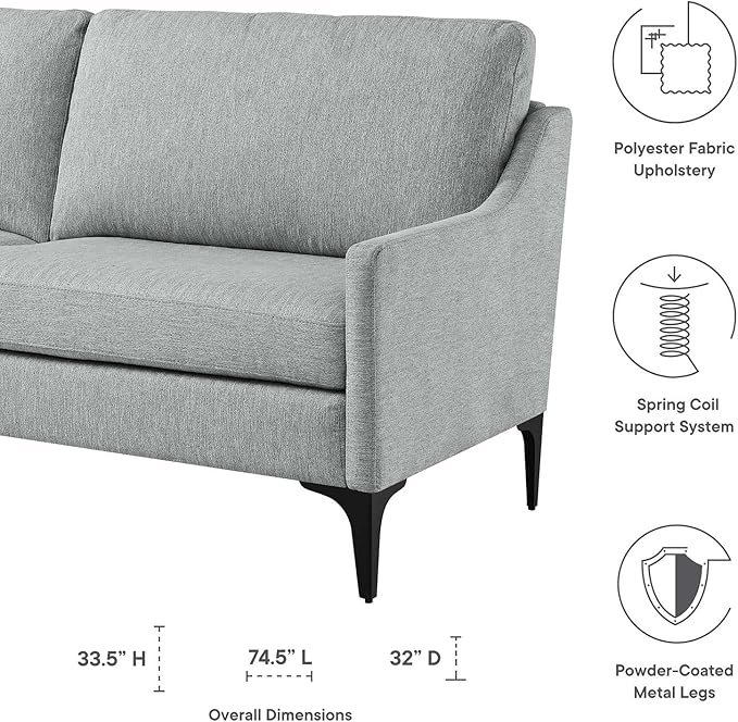 Modway EEI-6019-LGR Corland Upholstered Fabric Sofa, Light Gray