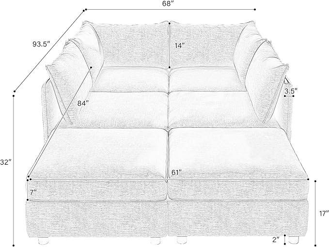 Oversized Modular Storage Sectional Sofa Customizable Seating Group Sofa&Couch Convertible Sleeper Sofabed with Movable Ottomans and Seat, U-Shaped Chenille Upholstered Sofa Couch for Living Room