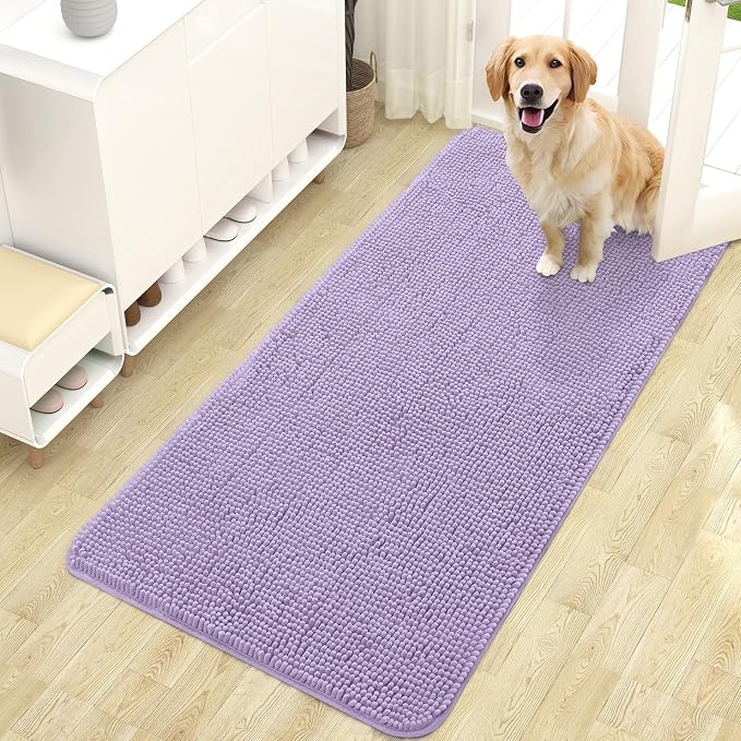 OLANLY Dog Door Mat for Muddy Paws 47x24, Absorbs Moisture and Dirt, Absorbent Non-Slip Washable Doormat, Quick Dry Chenille Mud Mat for Dogs, Entry Indoor Entryway Carpet for Inside Floor, Lavender by OLANLY