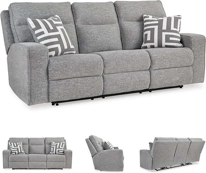 Signature Design by Ashley Biscoe Power Reclining Sofa, Easy View Headrest & Zero-Gravity Recline, Next-Gen Nuvella Polyester, Extended Ottoman, 88" Living Room Seating