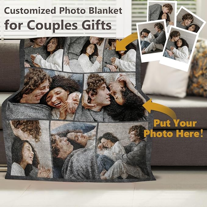 ICELIETE Custom Blanket with Picture Customized Fleece Photo Blanket for Couples Gifts Personalized Blankets and Throws Christmas Valentines Day Gifts for Boyfriend Girlfriend