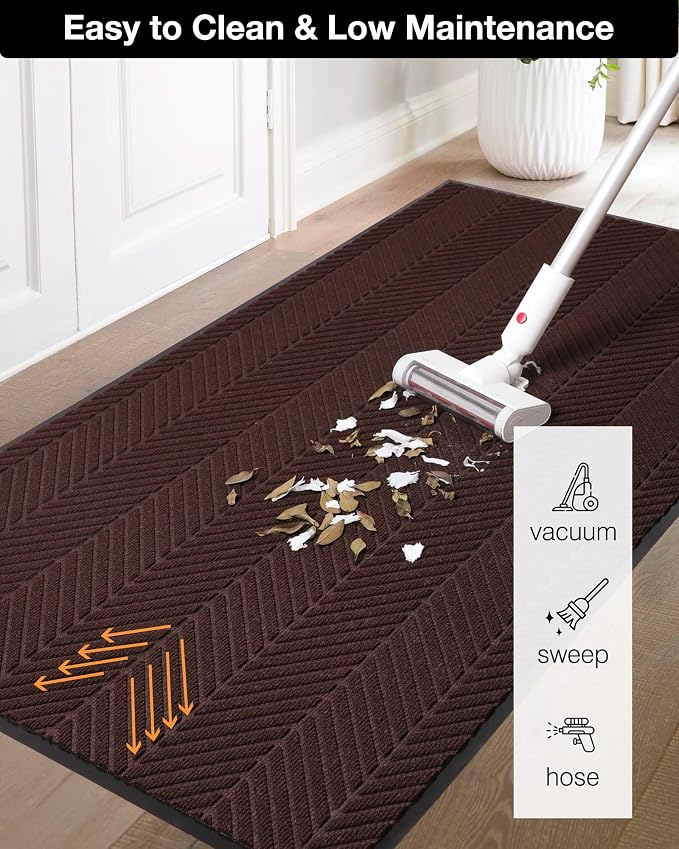 3′ x 5′ Heavy Duty Front Door Mat Indoor Outdoor Entrance, Easy Clean Non-Slip All Weather Commercial Floor Mat for Entryway, No Curling Waterproof Vinyl Welcome Mat (36" x 60", Dark Brown) - Image 5