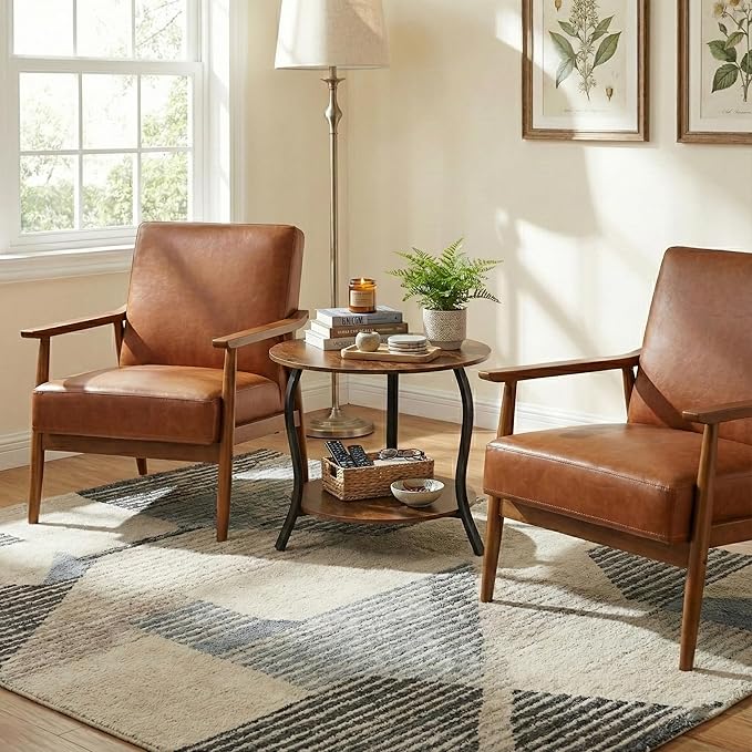 Small Round Coffee Table with Open Storage,23" 2-Tier Coffee Side Tables for Small Space, Accent Center Table Circle Sofa End Table with Wooden Table Top for Living Room Bedroom (Rustic Brown)