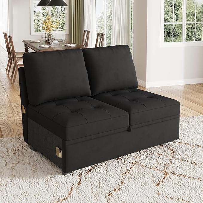 HONBAY Modular Sectional Sleeper Sofa with Pull Out Bed, Pull Out Bed for Sectional Couch, Black