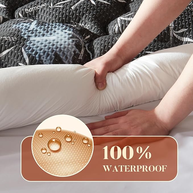 PRIMESOFT 100% Waterproof Twin XL Size Mattress Topper, Thick Pillow Top Mattress Pad，Up to 22 Inch Deep Pocket, Soft Breathable Mattress Pad for Back Pain，Protector Cover (Black)