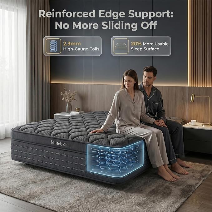 Queen Size Mattress 12 Inch, Medium Firm Boxed Hybrid Mattress, Cooling Gel Memory Foam & Motion Isolation Pocket Coils, 350lbs+ Edge Support, Fiberglass-Free, 365-Night Trial, for Couples, Families