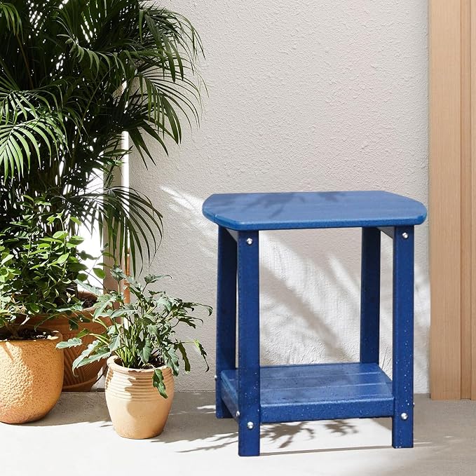 Adirondack Square Outdoor Side Table,2-Tier Storage Patio Side Table, HDPE End Tables for Backyard Pool Porch Garden Lawn - Image 2