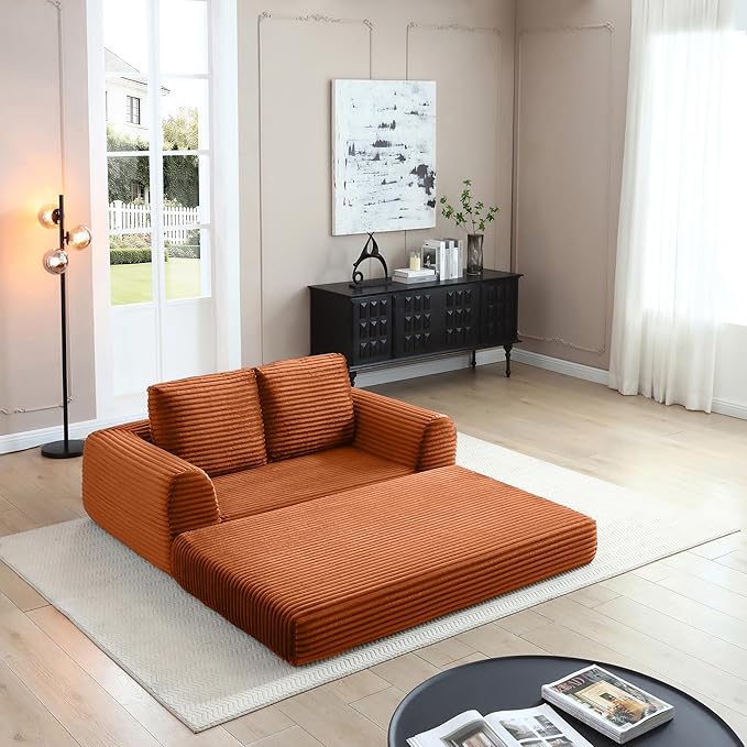 Foldable Boneless Love Seat Couches in a Box, Modern Floor Foam Sleeper Sofa Bed 2-in-1 Convertible Cloud Sofa for Home Apartments Bedroom