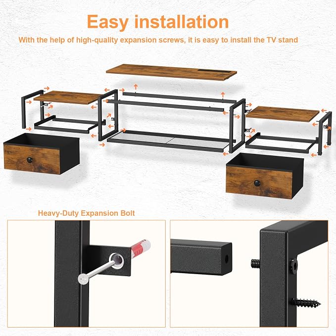 Snughome 63" Floating TV Stand with Power Outlets, Wall Mounted Entertainment Center with LED Lights, Floating TV Shelf with Drawer, Media Console Shelf for Living Room,for Under TV Storage, Bedroom - Image 5