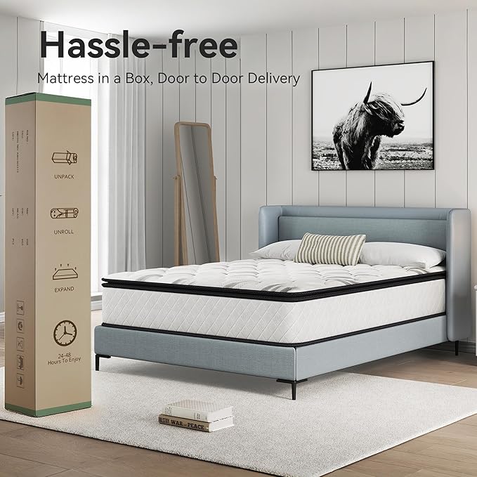 Susalt 14 Inch Full Size Mattress, Hybrid Mattress Memory Foam Mattress, Individually Pocket Springs Mattress in a Box Fiberglass-Free, CertiPUR-US