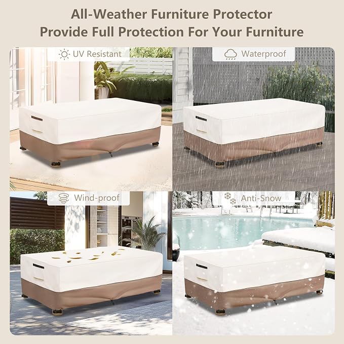 Outdoor Coffee Table Cover Waterproof, Heavy Duty Patio Rectangular Side Table Covers, 48W x 28D x 16H Inches Outdoor Tables Cover (Beige) - Image 8
