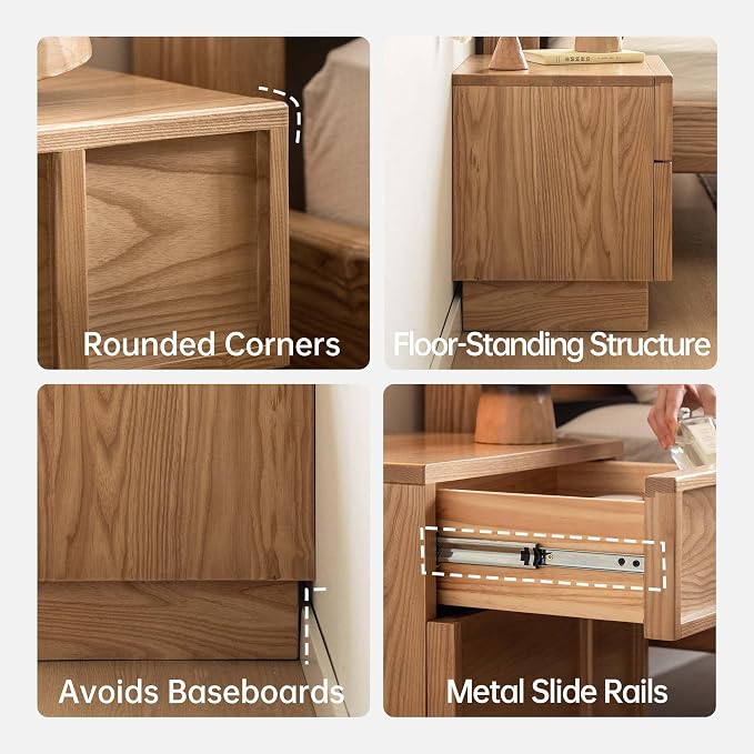 YESWOOD Solid Wood Nightstand Set of 2, Natural Wood Nightstand with Drawers, Mid Century Modern Nightstands, Wood Bedside Table for Small Space, Boho Night Stand for Bedroom,18.90" H - Image 7