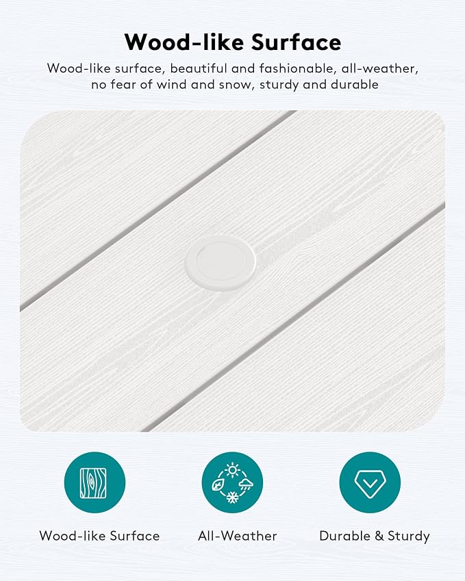 SERWALL HDPE Patio Coffee Table, Rectangle Outdoor Coffee Table, All-Weather Coffee Side Table for Balcony, Poolside, Deck, Garden, White - Image 4