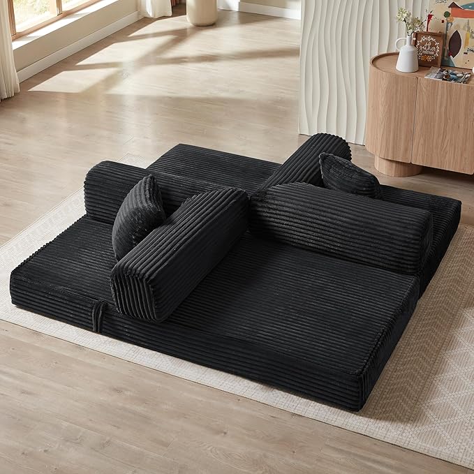 Eafurn 4-in-1 Convertible Folding Sofa Bed Boneless Loveseat Sofa in a Box - Foam Sleeper Couch with Fxied Frame, Modern Corduroy Upholstered Floor Couch & Fold Out Mattress | Breathable material, Fixed-shape Frame