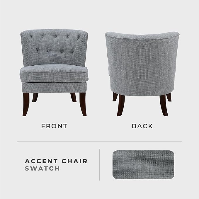 Lexicon Accent Chair, Textured Fabric Upholstered Armless Chair with Solid Wood Legs, Button Tufted Curved Back for Living Room/Bedroom/Office/Waiting Area, Dark Gray