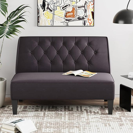 Alunaune Upholstered Loveseat Couch for Living Room, Armless Bedroom Settee Small Love Seat Sofa Tufted Button Dining Room Bench - Dark Grey