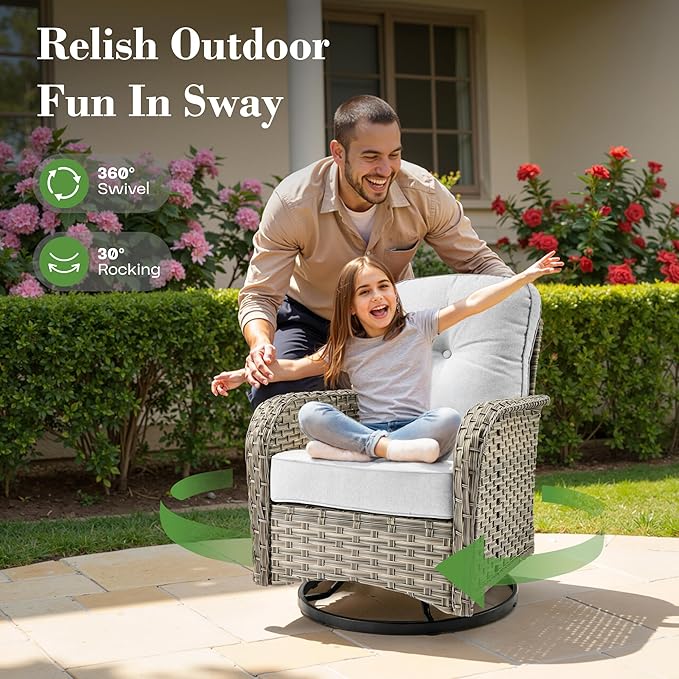 9 Pcs Patio Furniture with Fire Pit Table, Outdoor Rattan Wicker Conversation Set with Glowing Coffee Table, Comfy Sectional Sofa for Porch Balcony Backyard Pool, Light Grey