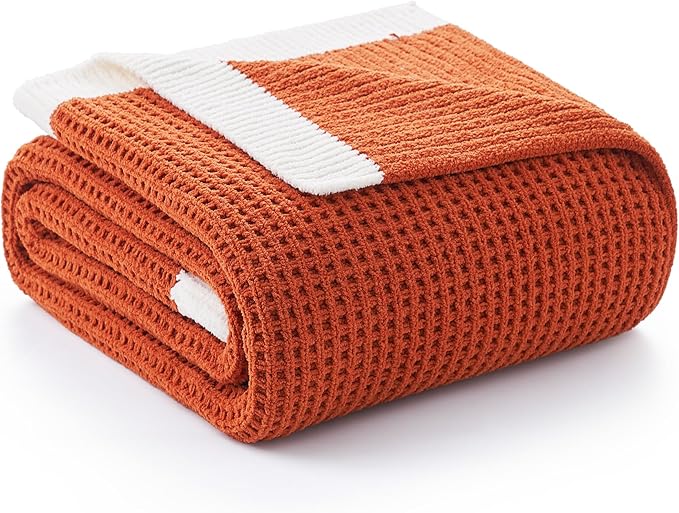 Amélie Home Chenille Throw Blanket, Soft Cozy Waffle Throw for Couch & Sofa, Warm Yet Lightweight, Breathable All-Season Throws for Women Men, Housewarming, Birthdays, 50"x60", Orange