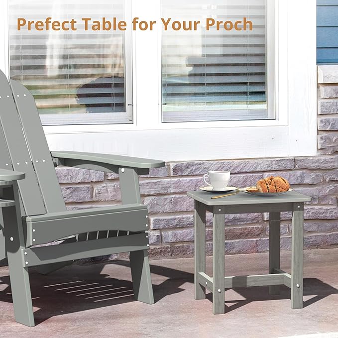 LUE BONA Outdoor Side Table, HDPS Small Outdoor Table, Rectangle Adirondack Side Table, Outside Table for Patio, Porch, Deck, Pool, Weather Resistant/Easy Maintenance, Gray - Image 2