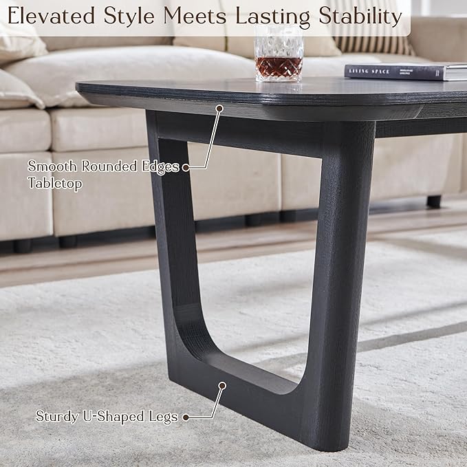 ACCOHOHO Modern Coffee Table for Living Room,51.2" Large Rectangle Wood Coffee Table with U-Shaped Legs & Sturdy Base Design,Center Table for Office,Apartment,Black