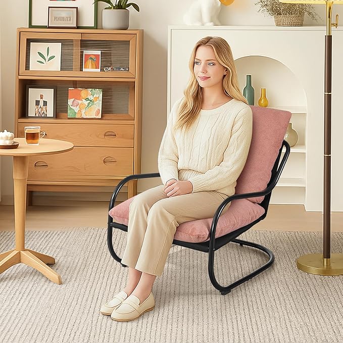 Peace nest Modern Accent Chair,Comfy Living Room Suspended Chair with Mental Frame,Bedroom Armchair with Soft Upholstered Cushion for Balcony Lounge Reading Meeting Room,Pink
