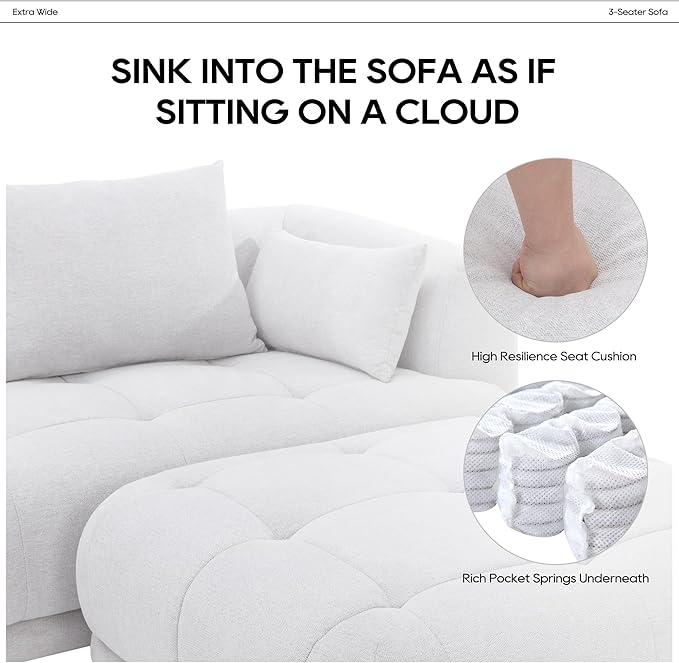 COLAMY 144" Cloud Sectional Couch with Ottoman,Modular Sectional Sofa with 3 Large Seat and 1 Movable Ottoman for Living Room,DIY Combination, Chenille, Beige