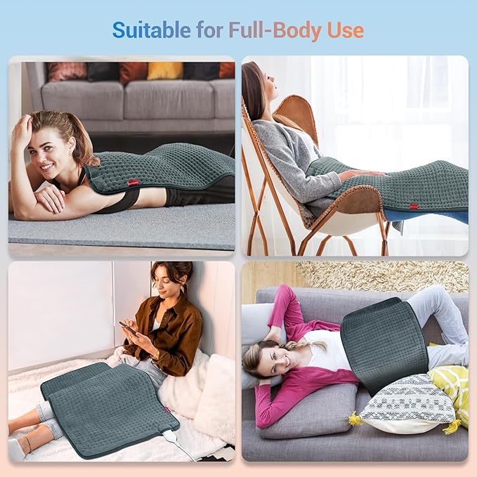 Comfytemp Extra Large Heating Pad for Back & Period, 33''x 17'' Electric Heating Pads for Neck/Shoulder, FSA Eligible Electric Throw, Mothers Day Gifts for Mom Women, Washable, Auto Shut Off, Gray