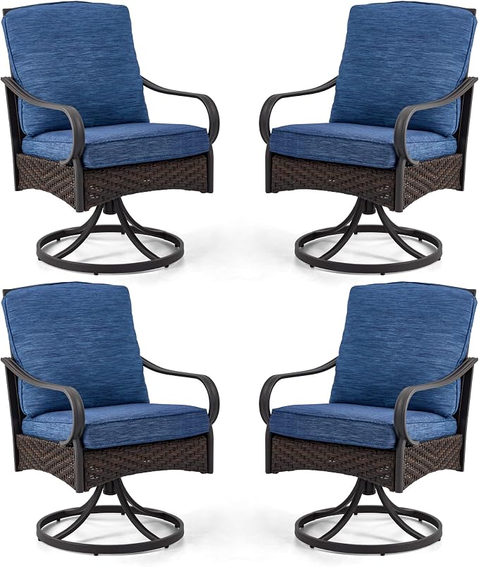 EROMMY Patio Swivel Chairs Set of 4, Outdoor Swivel Chairs with Cushion, Patio Dining Chairs for Garden, Patio, Backyard and Balcony, Blue by EROMMY
