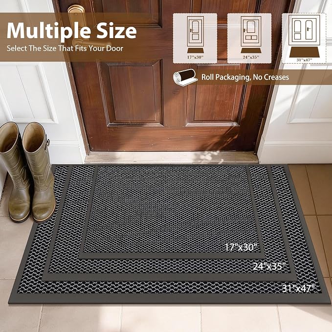 Front Door Mat Outside Entrance 32"x48" Grey,Heavy-Duty Dirt Trapper Outside Welcome Mat, Non Slip Durable Rubber Entrance Doormats for Entryway Porch, Stain Resist Waterproof All-Season All-Weather - Image 2