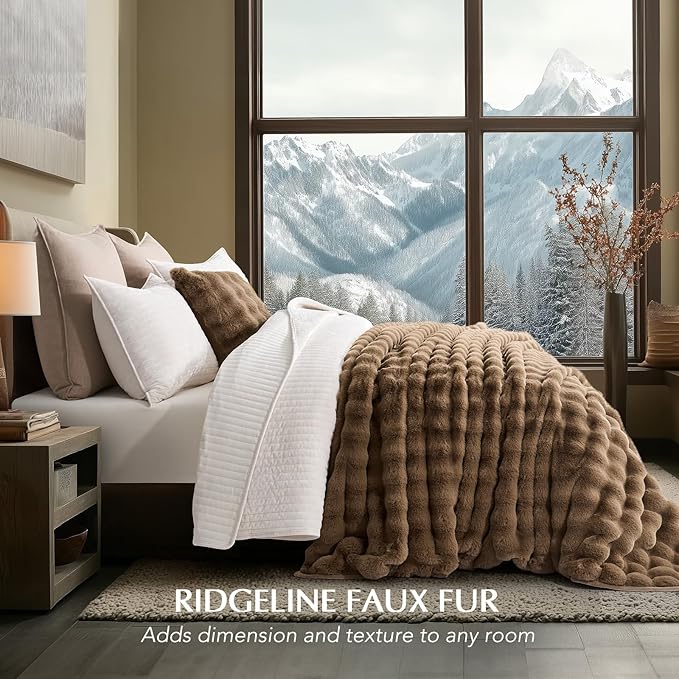 EverGrace Ultra Soft Luxury Fluffy Faux Rabbit Fur Throw Blanket, Thick Warm Bubble Throw for Bed, Cozy Plush Reversible Blankets for Couch, Chair, Sofa, Natural Tan, 90x90 Inches