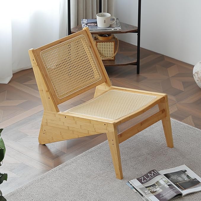 MBOOYOME Mid Century Modern Accent Chair for Living Room, Low Armless Lounge Chair with Solid Wood Frame, Comfy Armchair for Bedroom and Balcony, Wood
