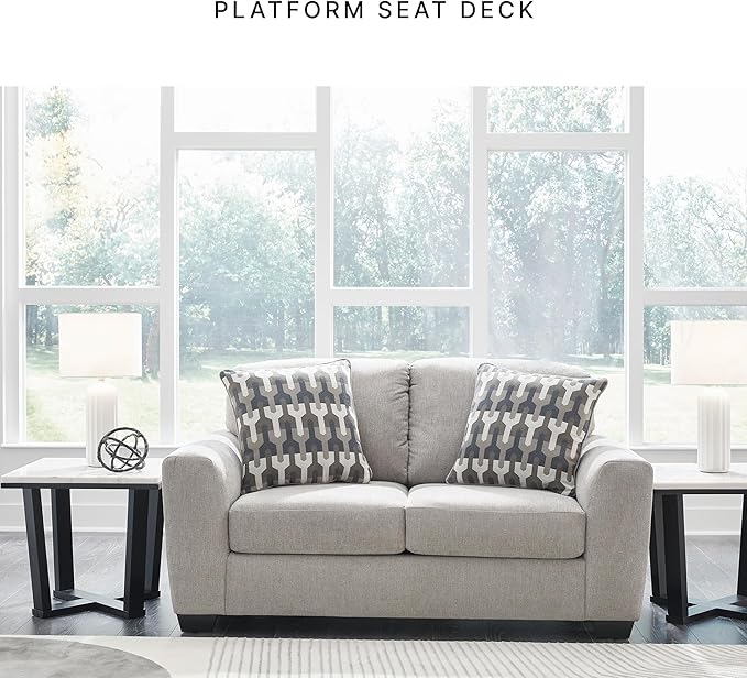 Signature Design by Ashley Avenal Park Casual Loveseat with 2 Toss Pillows, Light Gray