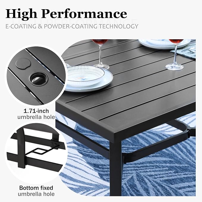 HERA'S HOUSE 9 Pieces Patio Dining Set, Outdoor Metal Table and Chairs Set for 8, 83" Rectangular Table with 1.71" Umbrella Hole, 8 x Textilane Patio Dining Chairs for Lawn Garden Backyard Deck - Image 3