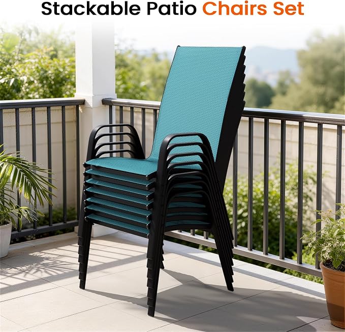 JEAREY Patio Dining Chairs Set of 6, Outdoor Stackable Dining Furniture Set, All Weather Dining Set for Lawn, Garden, Backyard, Poolside, Peacock Blue - Image 7