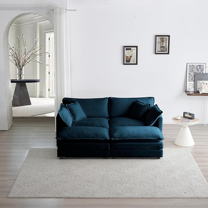 ERYE Oversized Loveseat Sectional Sofa Modern Deep Seat Reversible Chaises Sofa&Couch with 2 Movable Ottomans and 4 Pillows, Modular Sleeper Upholstered Couch for Living Room,Apartment,Studio,Office