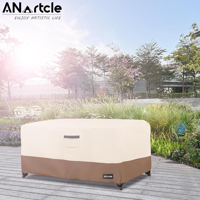 ANartcle Patio Coffee Table Cover, 600D Waterproof Heavy Duty Rectangular Outdoor Table Cover,Patio Furniture Covers,48 x 28 x 16 inch,Beige&Brown. - Image 5
