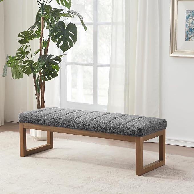 Zihanhome 52.7" Bedroom Bench for End of Bed, Modern Upholstered Teddy Fabric Entryway Bench & Dining Bench, Footrest Stool Bench with Solid Wood Frame for Bedroom, Living Room (Grey) - Image 8