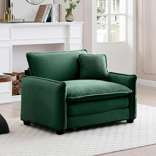KEIKI 46" Oversized Corduroy Modular Sectional Single Sofa with High-Density Foam Cushions, Removable Armrests, Upholstered Retro 1-Seater Lounge Accent Chair with 1 Pillow, for Living Room, Green