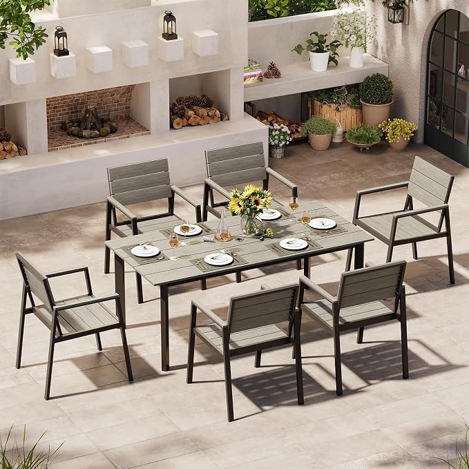 67"*32.3"*29.5" Patio Dining Table, Seamless Rectangle Aluminum + HDPS Outdoor Patio Dining Table with Umbrella Hole, Weather-Resistant for Lawn, Garden, Yard and Indoor Use (Gray) - Image 6
