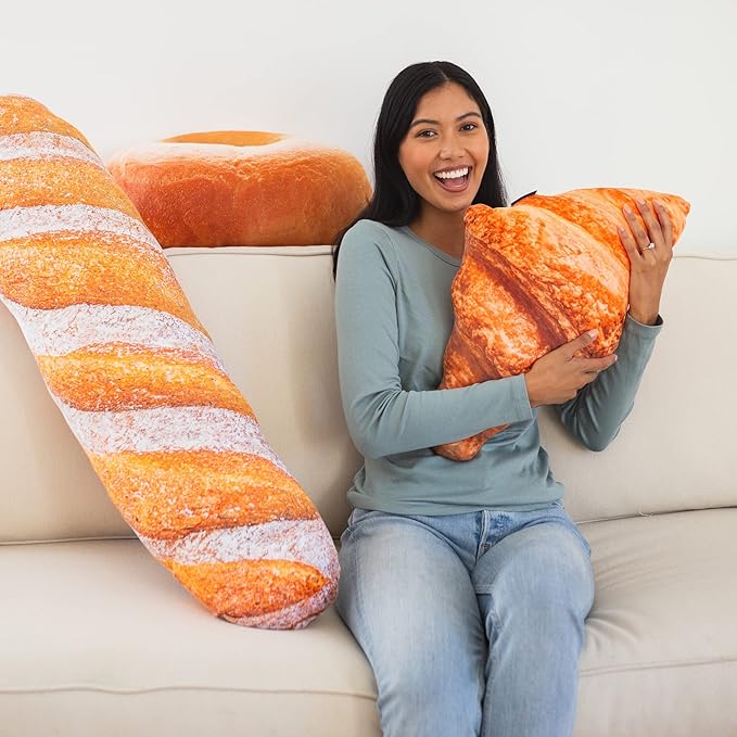 Much Comfort 33" 3D Flaky Croissant Throw Pillow - Made with Super Soft & Ultra Premium Fabric - Cute, Comfortable, Plush, Stuffed French Loaf Bread Toast Cushion for Home Decor - Funny Gift - Large