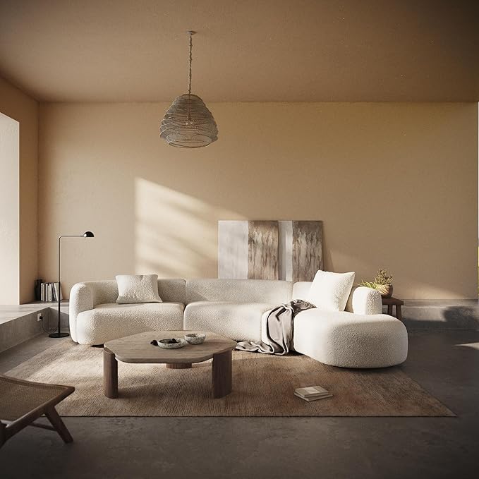 Acanva Modern Curved Sectional Living Room Couch, Minimalist Comfy Boucle Fabric Modular Sofa for Apartment, Home Office, 153" W Right Hand Facing, White