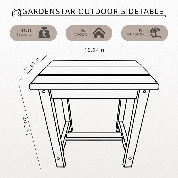GARDENSTAR Adirondack Square Side Table,one-Tier Outdoor end Table, Patio Side Table for Pool,Porch,Backyard,Relaxing Companion (Teak) - Image 3