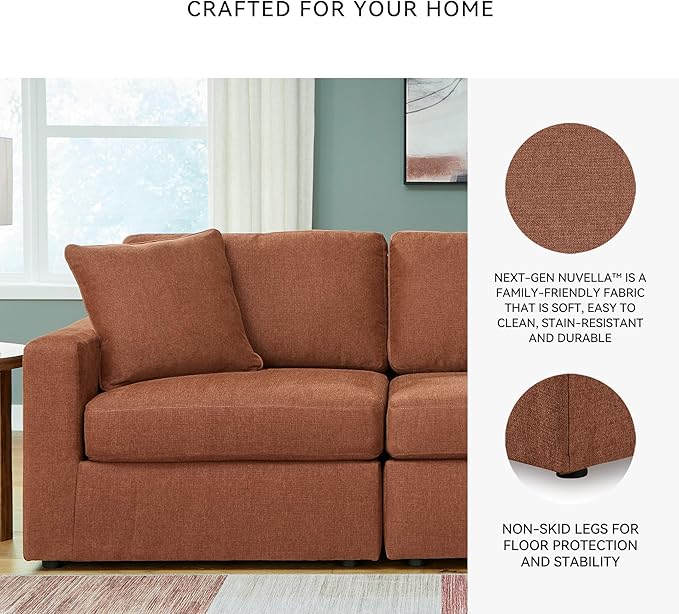 Signature Design by Ashley Modmax Modern Modular Stain Resistant 3-Piece Sofa with Removable Covers and 2 Accent Pillows, Orange