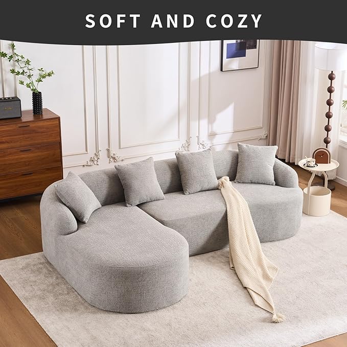 KEIKI L-Shaped Chenille Modular Sectional Couches with Chaise Lounge & 4 Pillows, 3 Seater Oversized Upholstered Luxury Plush Cloud Sofa for Living Room Apartment, Full Sponge Compression