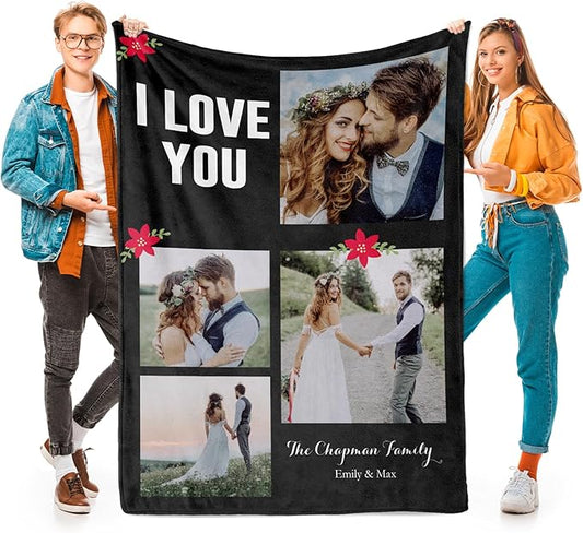 inkArts Custom Blankets with Photos, Personalized Photo Blankets Using My Own Photos, Customized Blanket with Pictures, Personalized Gifts for Women Men Baby Child