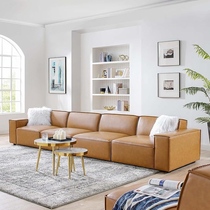 Modway Restore Vegan Leather Sectional 4-Seater Sofa in Tan