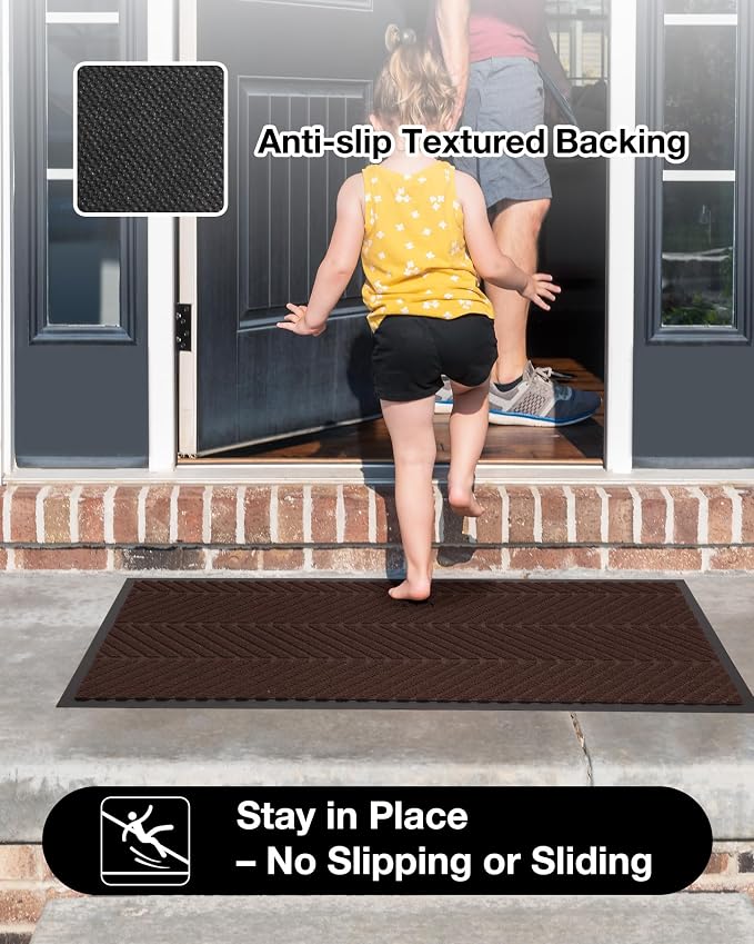 3′ x 5′ Heavy Duty Front Door Mat Indoor Outdoor Entrance, Easy Clean Non-Slip All Weather Commercial Floor Mat for Entryway, No Curling Waterproof Vinyl Welcome Mat (36" x 60", Dark Brown) - Image 4