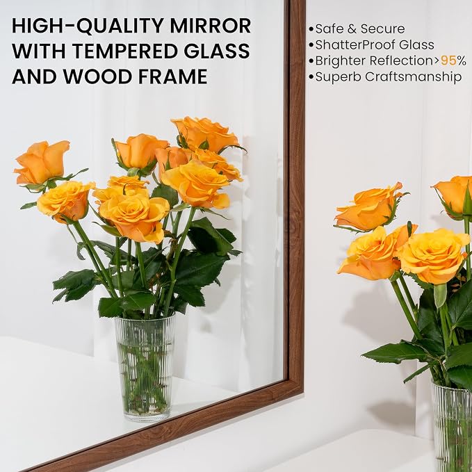 24"x36" Arch Wall Mirror for Wall, Wall Mounted Vanity Mirror for Bedroom, Wood Grain Finish Frame Mirror with Tempered Glass, Vintage Decorative for Bathroom, Entryway, Living Room, Walnut - Image 3