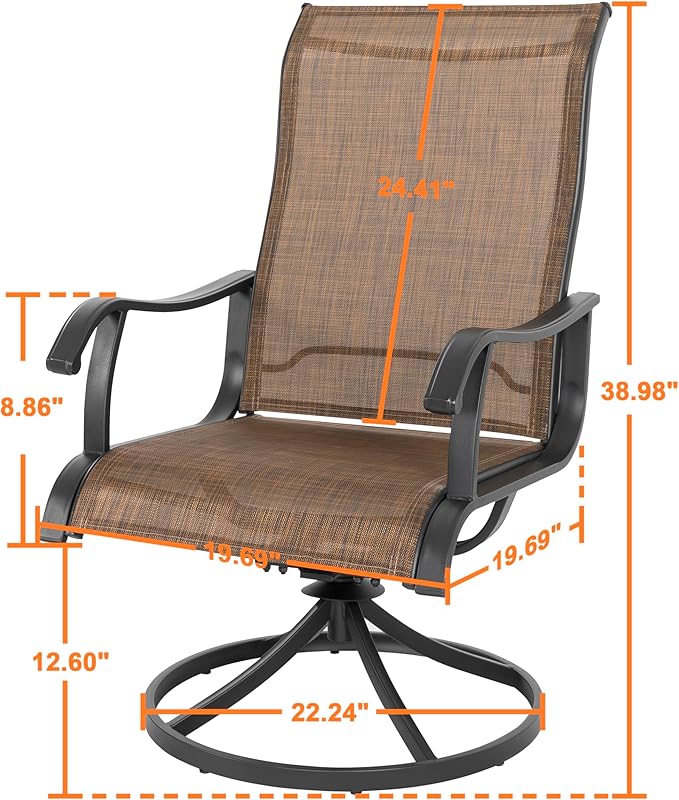 NUU GARDEN Patio Swivel Chair Set of 2, Outdoor Swivel Rocker Dining Chairs with All-Weather Textilene High Back and Metal Frame for Backyard Deck Lawn Garden, Brown - Image 2